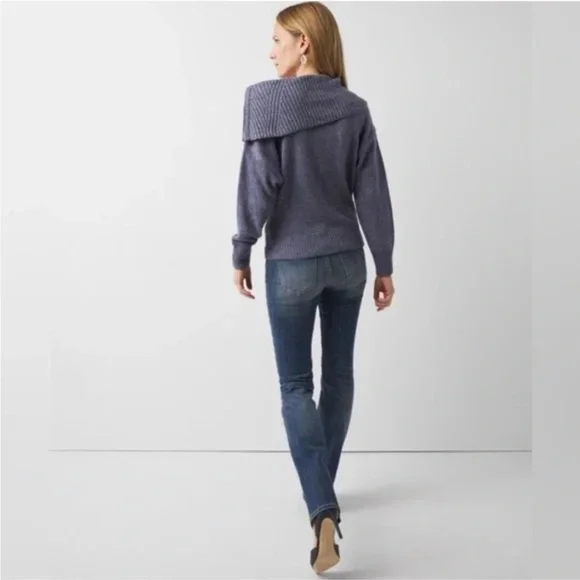 White House Black Market Sparkly Shimmer Zip Neck Dolman Sleeve Sweater - Picture 5 of 16